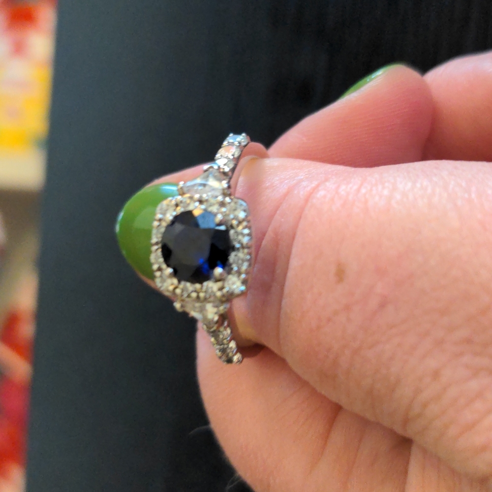 .925 Sterling silver and sapphire engagement ring size 11
